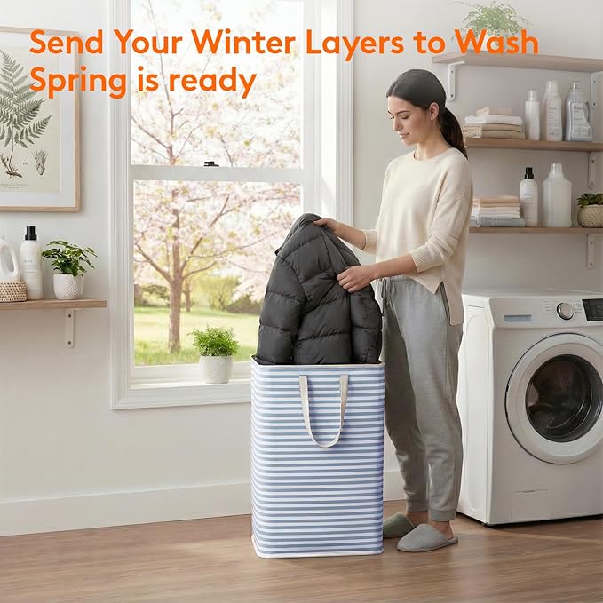Lifewit 2 Pack Laundry Hamper Large Collapsible Laundry Basket, Freestanding Waterproof Cloth Hamper with Easy Carry Handles in Laundry Room Bedroom Bathroom College Dorm for Adult, Grey&Blue, 2 x 80L