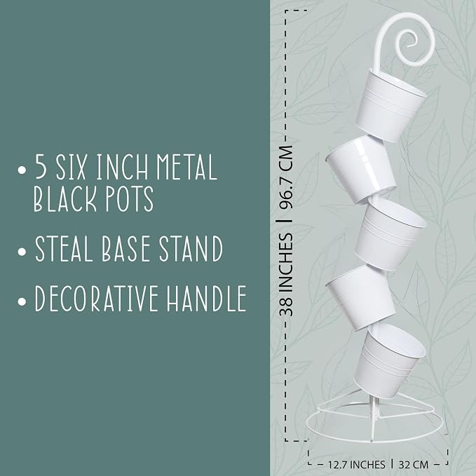 Esterno Hanging Flower Pot Tiered Stand (White), Metal Outdoor Stacking Planter