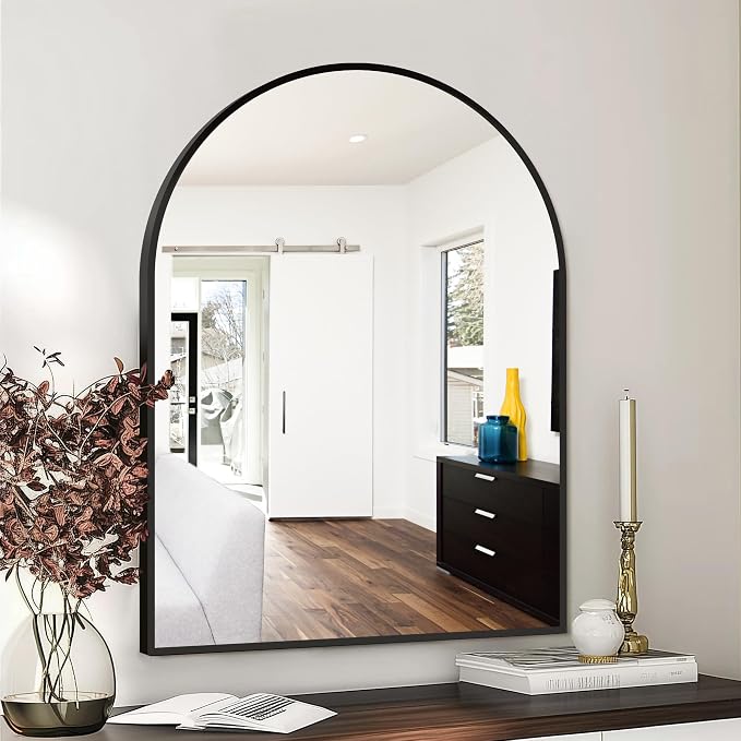 FICTOR Bathroom Mirror for Wall, Arched Vanity Bathroom Mirror for Over Sink, Metal Framed with HD Shatter-Proof Glass for Entryway, Living Room,Bedroom(30” x 40”, Black)