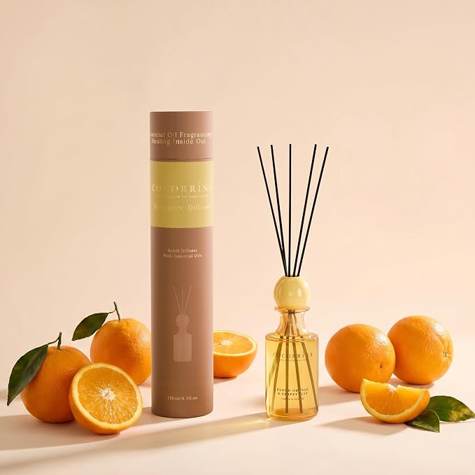 COCORRÍNA Blood Orange & Grapefruit Reed Diffuser 8.5 oz, Home Fragrance Oil Diffuser with 6 Reed Sticks, Long-Lasting Scent for Bathroom, Bedroom & Home Décor