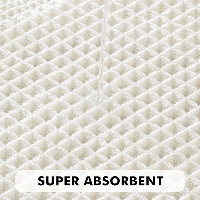 MIULEE Set of 2 Waffle Bathroom Rugs, Boho Bath Rug Super Absorbent, Non Slip Washable Ultra Soft Rubber Backed Shower Bath Mats for Floor, Tub, Shower, Looped Design, White, 17"x24"+18"x30"