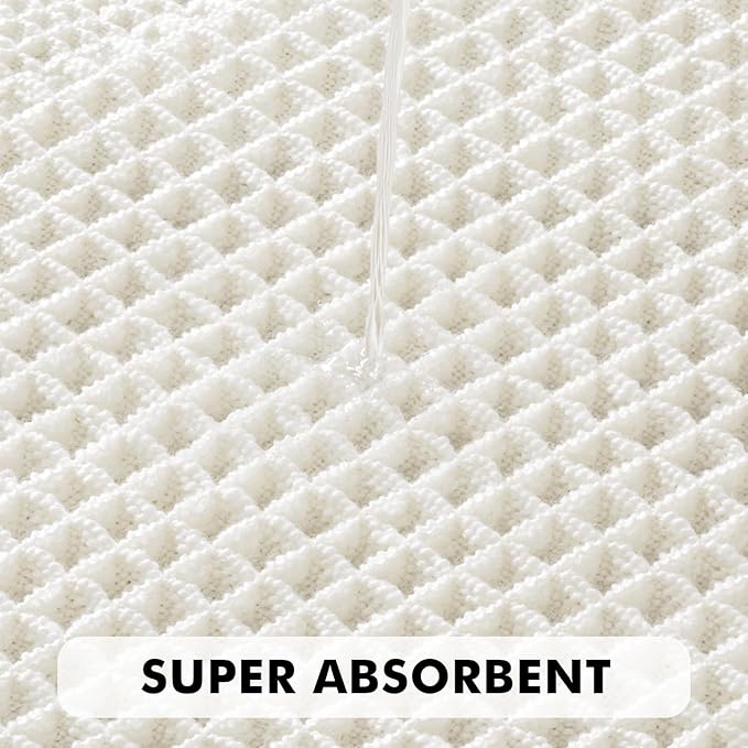 MIULEE Set of 2 Waffle Bathroom Rugs, Boho Bath Rug Super Absorbent, Non Slip Washable Ultra Soft Rubber Backed Shower Bath Mats for Floor, Tub, Shower, Looped Design, White, 17x24 Inch