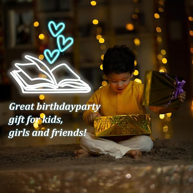 Book Neon Sign for Wall Decor, Reading Book Neon LED Light, Reading Signs for Library, Reading Corner Decor, Bookstore Reading Room Library Museum Study Room Birthday Bedroom-14"x13.7"