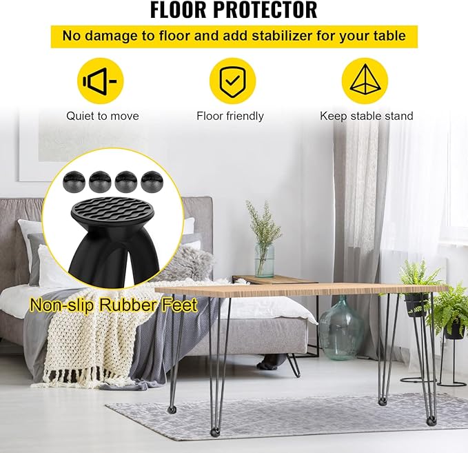 VEVOR Hairpin Table Legs 30" Black Set of 4 Desk Legs 880lbs Total Load Capacity Hairpin Desk Legs 3 Rods for Bench Desk Dining End Table Chairs Carbon Steel DIY Heavy Duty Furniture Legs