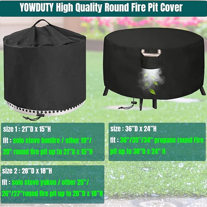 YOWDUTY Round Fire Pit Cover for Solo Stove Bonfire 20 Inch, Waterproof Heavy Duty 600D Material Patio Firepit Cover 20" for Solo Stove Bonfire Series,Round 21" D x 15" H