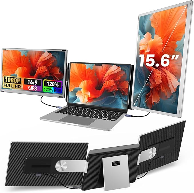 UK BONITOYS 15.6" Laptop Screen Extender, 1080P FHD Laptop Monitor Extender with 120% sRGB, 235°Rotation Detachable Dual Monitor, Plug & Play, Triple Screen Compatible with Windows, Mac, Chrome