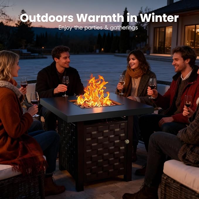 28 Inch Propane Fire Pit Table, 50,000 BTU 2 in 1 Fire Pit Table, Metal Tabletop, Adjustable Flame, Outdoor Fire Pit for Patio, Garden, Yard, Outdoor Gatherings