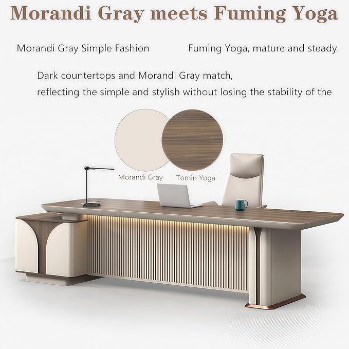Modern L Shaped Desk, 118.1 inch Large Desk with Storage, Executive Desks for Home Office No Installation Required with Drawers and Lockable