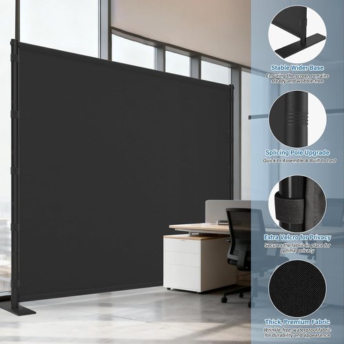 AKTOP Room Divider - Freestanding Privacy Screen for Room Separation | Portable 71''W x 76''H, Black
