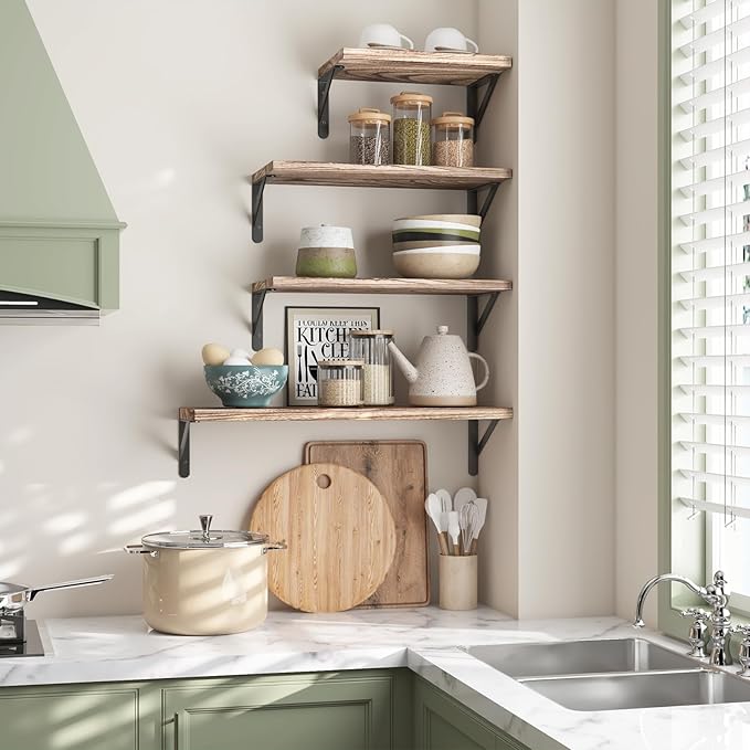YGEOMER Floating Shelves for Wall Mounted Wall Shelves for Bedroom, Bathroom Storage, Living Room and Kitchen Farmhouse Decor(4 Different Sizes)