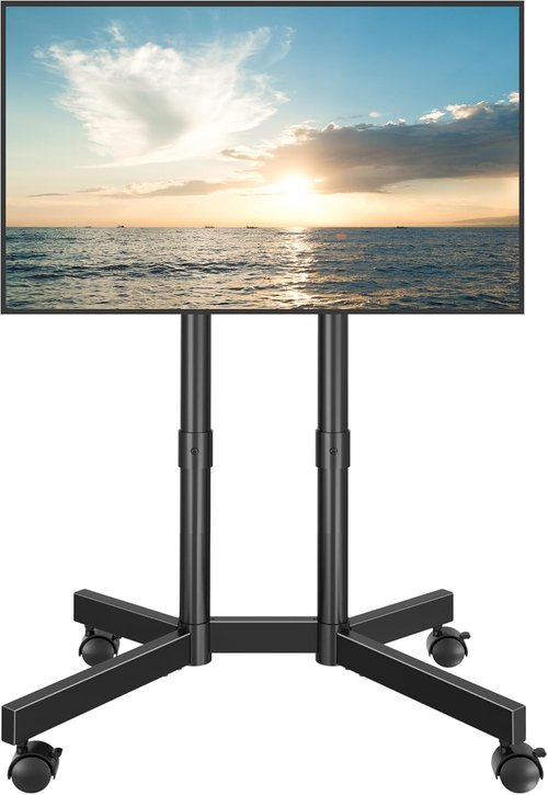BONTEC Rolling TV Stand - Height Adjustable Mobile Cart for 32-75 Inch TVs | Supports Up to 110lbs, Dual-Column Design