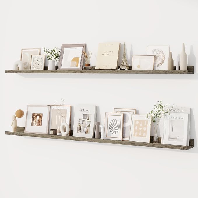 Dreamland Picture Ledge Shelf for Wall, Floating Shelves Set of 2,55 inch Long Floating Shelves with Lip for Living Room,Bedroom,Bathroom,Kitchen,Grey