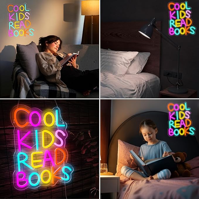 Cool Kids Read Books Neon Sign, Handmade Light Up USB 3D Wall Art Wall Decor Sign Light for Book Club Classroom Read Corner Kid's Reading Study Room Home Library Librarian Bookworm Gift-15.7"x12.6"