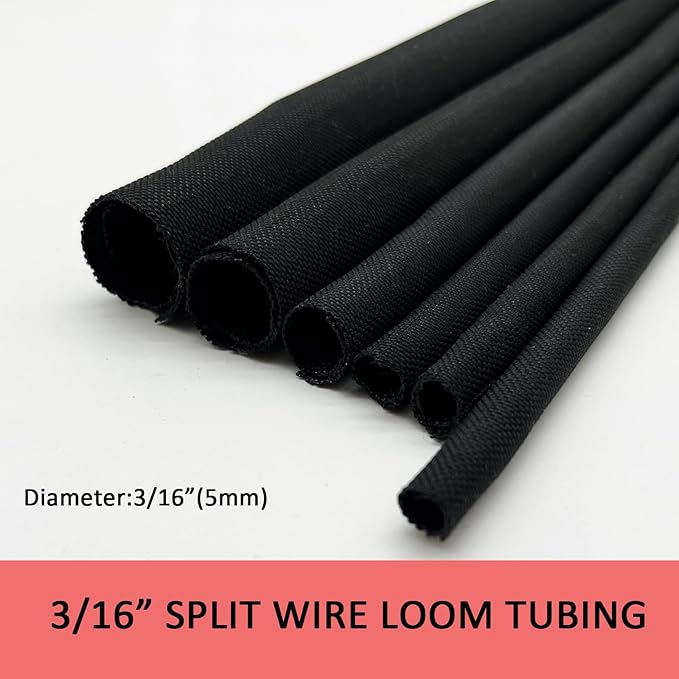 Braided Split Wire Loom Black Wire Cover Protective Harness Tubing Cable Management Self Wrap Cord Sleeve Mesh Woven 3/16"-16ft