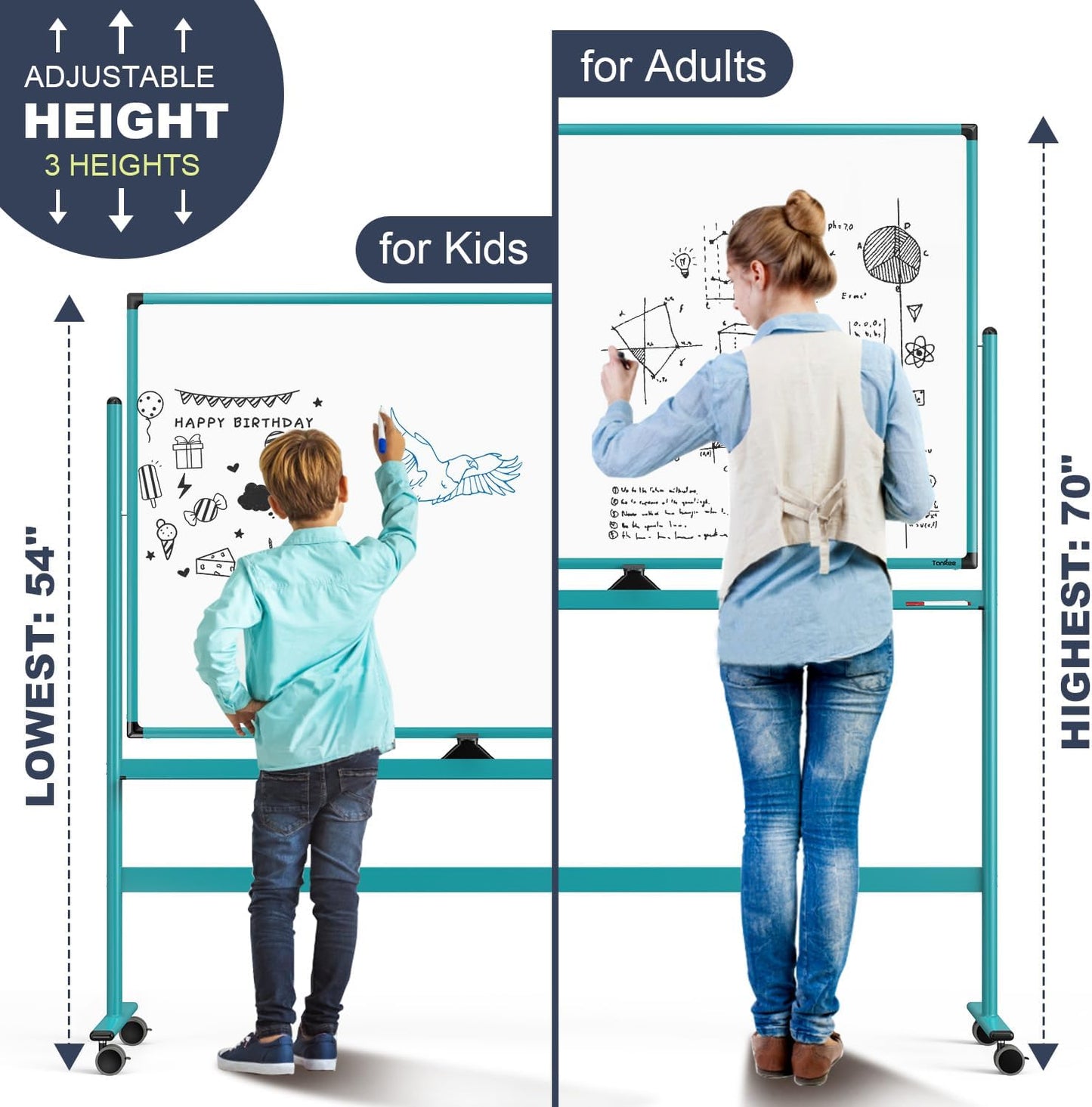 Skiennix Mobile Whiteboard - 48x32 Inches Rolling Magnetic Dry Erase Board with Stand | Double-Sided Design for Office & Home