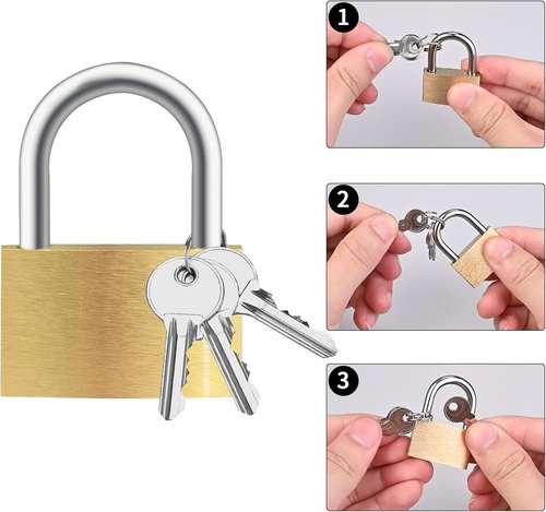 Lockwise 4-Piece Small Brass Keyed Padlock Set - 12 Matching Keys for Gym Lockers & Storage (Light-Duty)