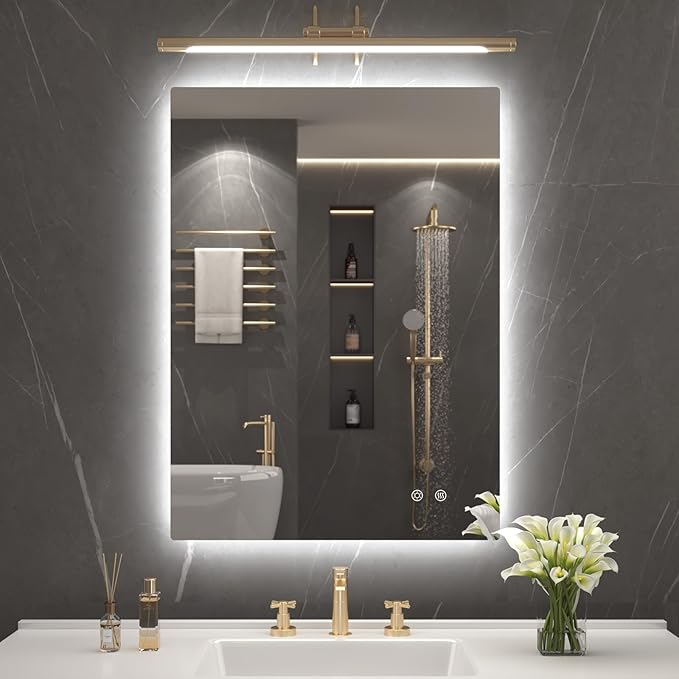 LOVESPEJO 22"x30" Backlit Mirror Bathroom, Lighted Bathroom Mirror with Lights, Fogless, Dimmable, 3 Color Changing, Shatterproof, Horizontal/Vertical（no Motion Sensor）