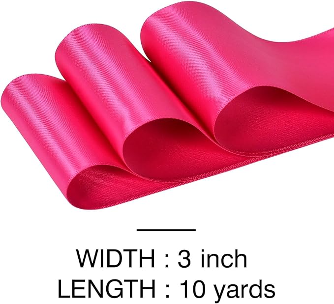 YAMA Hot Pink Double Faced Satin Ribbon, 3 Inch 10 Yards, Great for Crafts Bows Flower Bouquet Wedding Home Decor Gift Wrapping