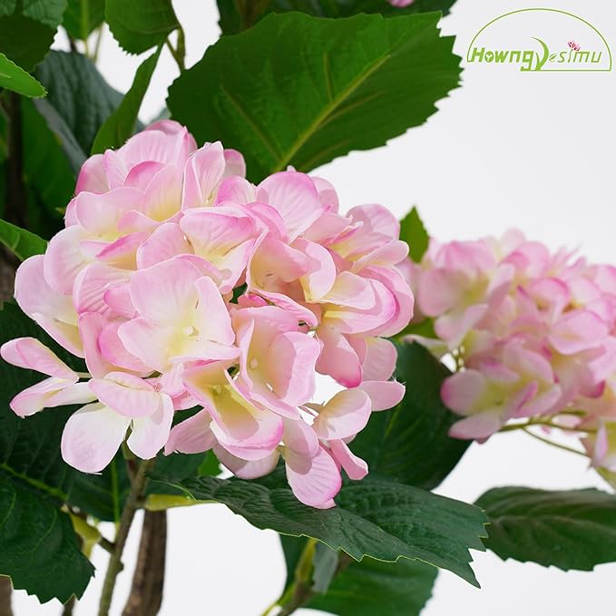 Artificial Hydrangea Tree 2 Pack, 3FT Faux Hydrangea Plant in Pot with Pink Flowers, Greenery Potted Plant for Indoor Outdoor Office Home Porch Decor, Pink