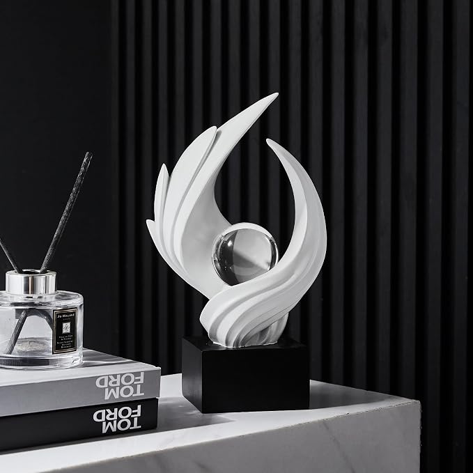 Abstract Art Sculpture, Resin Gold Decorative Statue, Modern White Ornaments for Living Room, Decorativas Modernas for Coffee Table, Entryway & Office Collectibles (White)