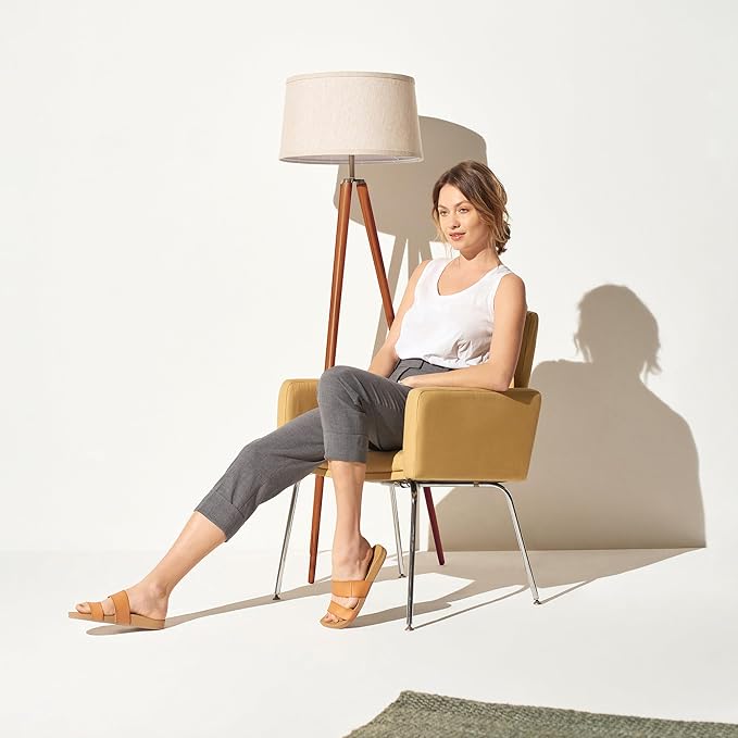 Brightech Emma LED Floor Lamp, Tall Lamp with Wood Legs, Mid-Century Modern Standing Lamp for Bedroom Reading, Tripod Lamp for Living Rooms & Offices, Great Living Room Decor - Walnut Brown