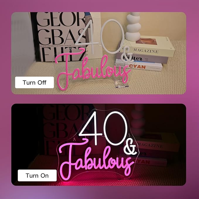 40&Fabulous LED Neon Light Sign forty Years Old Birthday Party Wall Decor Sign Gifts Bedroom Sign for Women Men Backdrop Happy 40th Birthday Party Favor