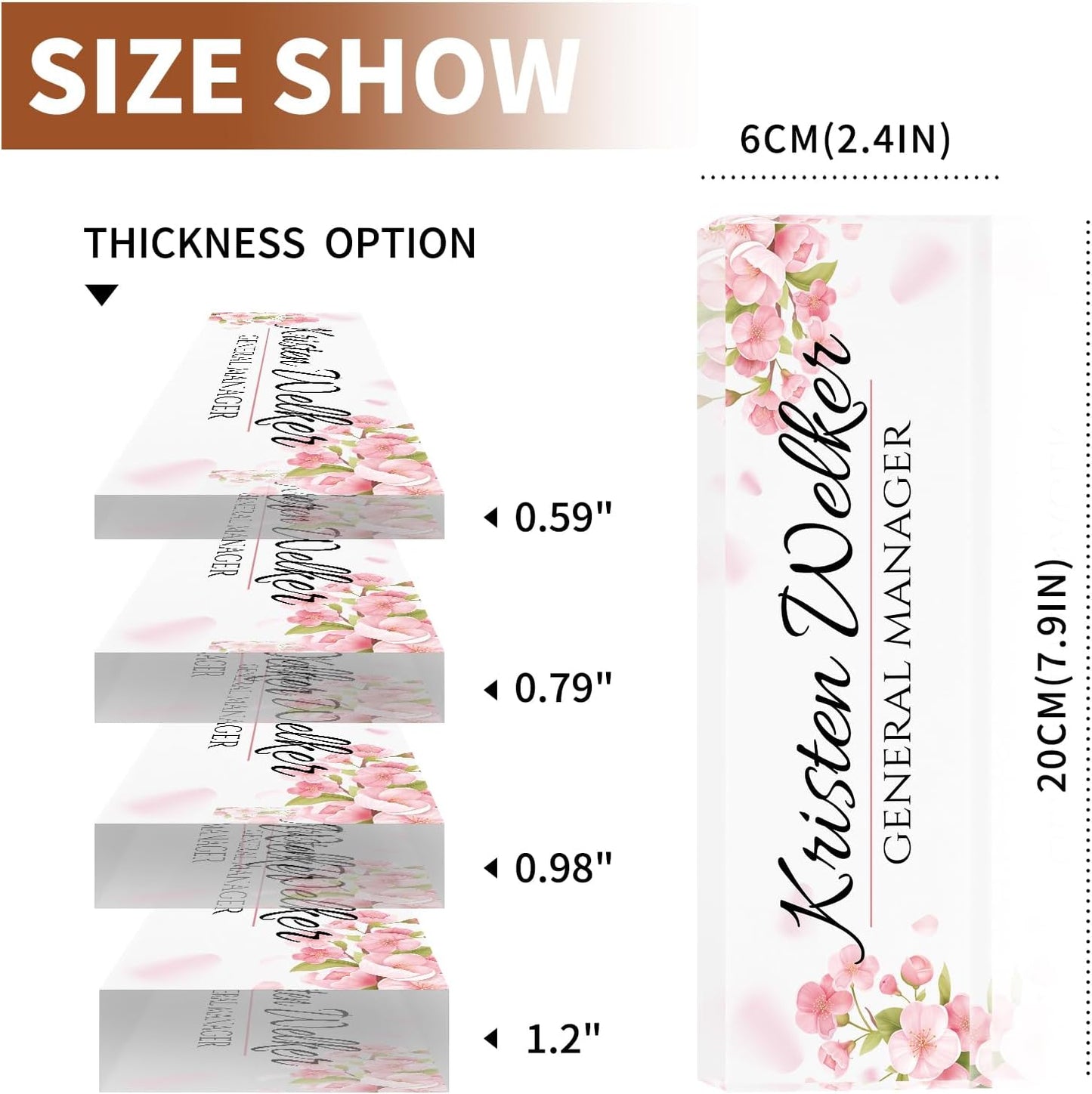Skiennix Personalized Office Name Plate - Custom Acrylic Desk Sign for Employee Appreciation | Pink Flower Design
