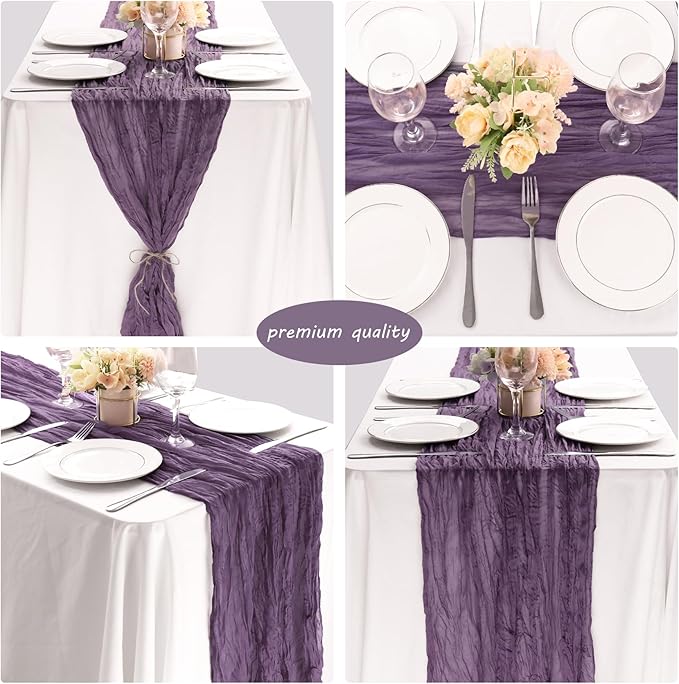 Fivenl 12 Pack Grape Cheesecloth Boho Gauze Table Runner 35x72 Inch Rustic Elegant Long Table Runner Wedding Bridal Shower Birthday Party Table Decor
