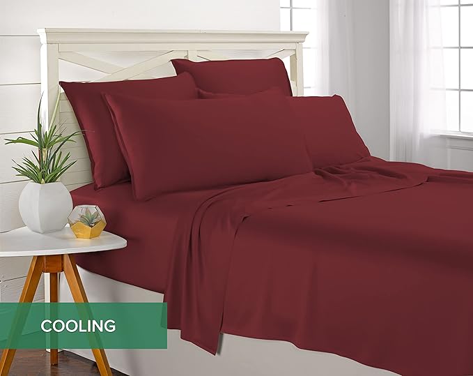 Pure Bamboo King Sheets, Genuine 100% Organic Viscose Derived from Bamboo Bed Sheet Set, Luxuriously Soft & Cooling, Double Stitching, 2 Year Quality Promise (King, Merlot)