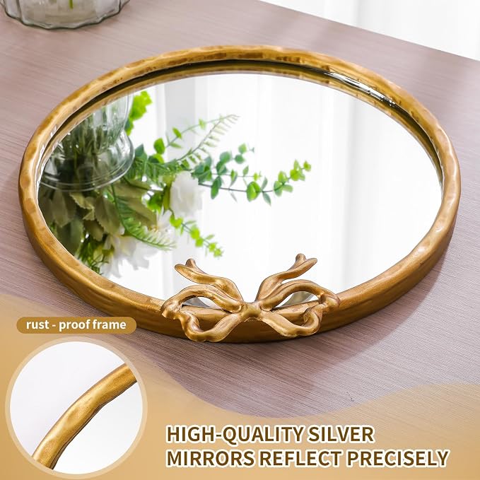 32 Inch Vintage Gold Round Wall Mirror, Antique Ornate Metal Circle Mirror with Baroque Bow Decor for Bathroom Vanity, Bedroom, Living Room, Hallway (Gold, 32" Lx32 W)