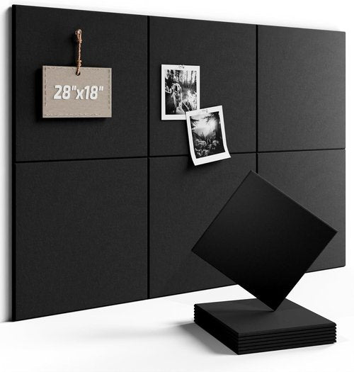 Fluxynara Felt Bulletin Board Tiles - 28"x18" Stylish Cork Board Alternative | 6-Pack Black Wall Organizer