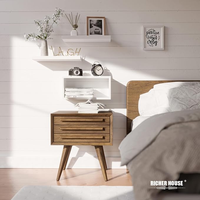 RICHER HOUSE White Floating Shelves Set of 3, Modern Bathroom Shelves Wall Mounted Shelves for Wall Decor, Over Toilet White Wall Shelves for Bathroom Bedroom, Living Room, Kitchen