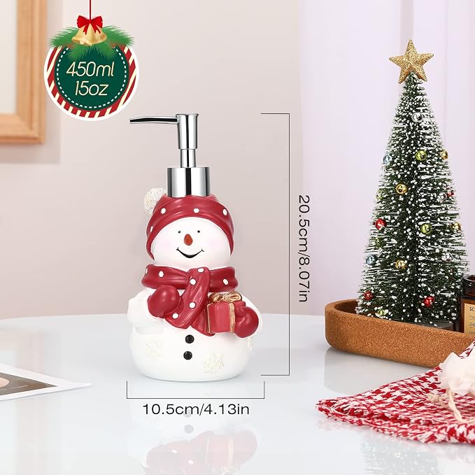 Luxspire Snowman Soap Dispenser, Christmas Decor Resin Liquid Hand Soap Dispenser Refillable Dish Soap Lotion Bottle Jar No Leak for Kitchen Shower Bathroom Countertop, 450ml