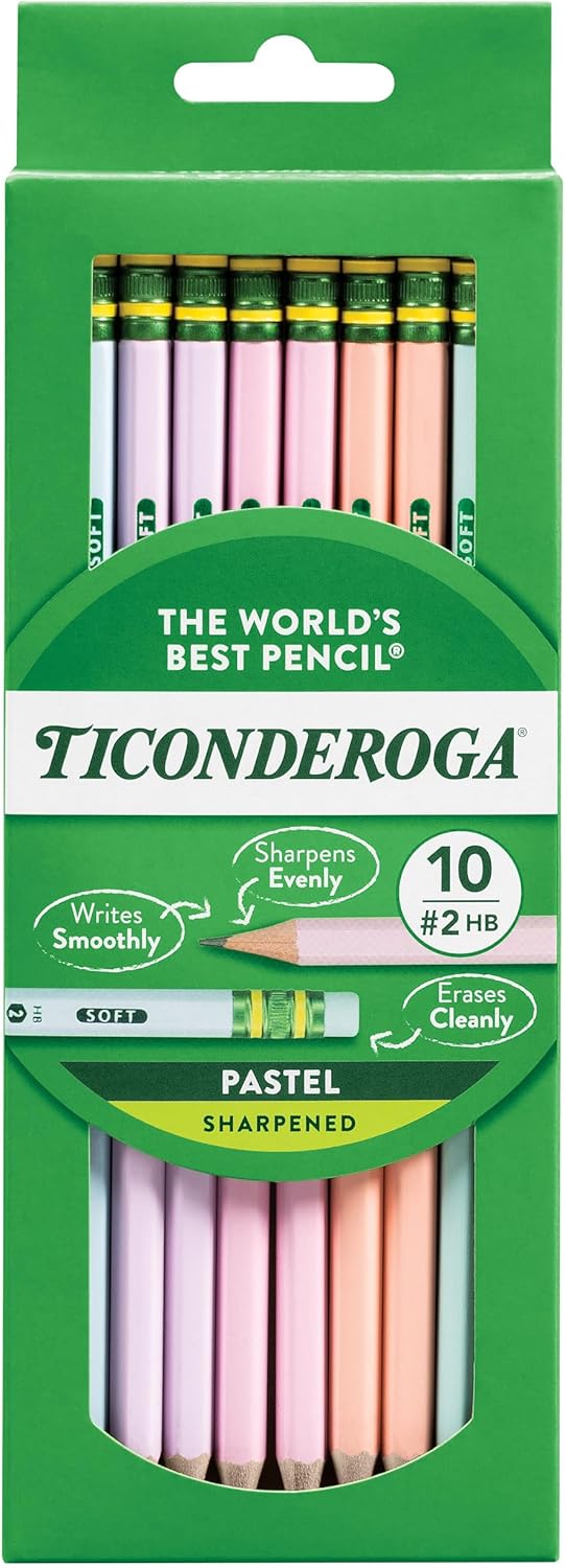 Ticonderoga® Pastel Pencils - Soft Assorted Colors | Pack of 10 High-Quality Pencils