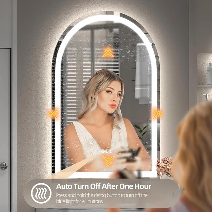 Arched LED Bathroom Mirror 20x30 Inch, Dimmable LED Vanity Mirror with Lights, Anti-Fog, 3 Colors, Memory, ETL Listed (Backlit + Frontlit)