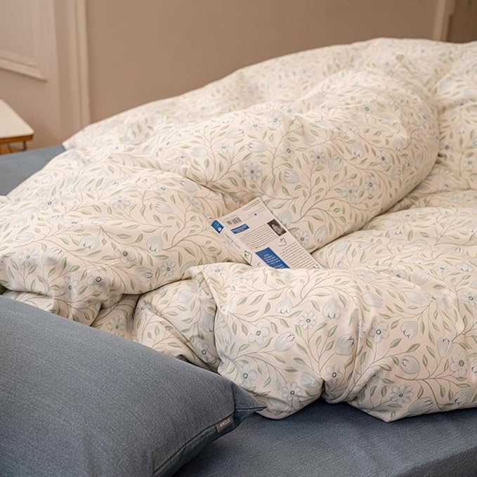 EAVD Botanical Floral Duvet Cover King Soft 100% Cotton Garden Green Floral Tree Branches Pattern Bedding Set with 2 Pillowcases Vintage Floral Comforter Set with Zipper Closure