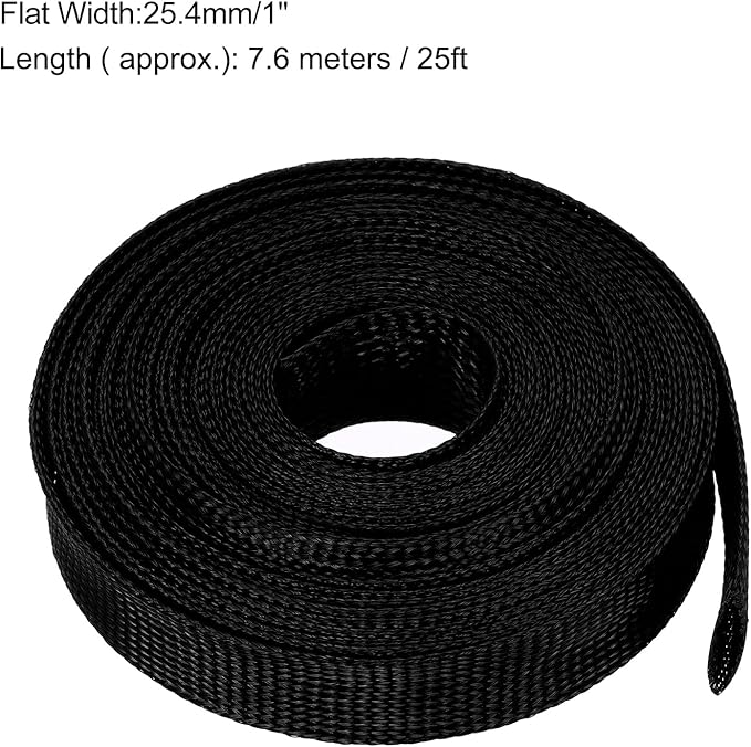 uxcell Expandable Sleeving, 1-inch 25ft Cable Sleeve, Black