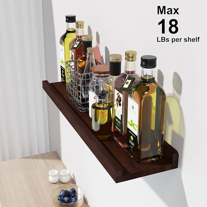 Love-KANKEI Floating Shelves Wall Mounted Set of 2, 24 Inch Wood Storage Wall Shelves for Bedroom Living Room Bathroom Kitchen Office and More Dark Walnut