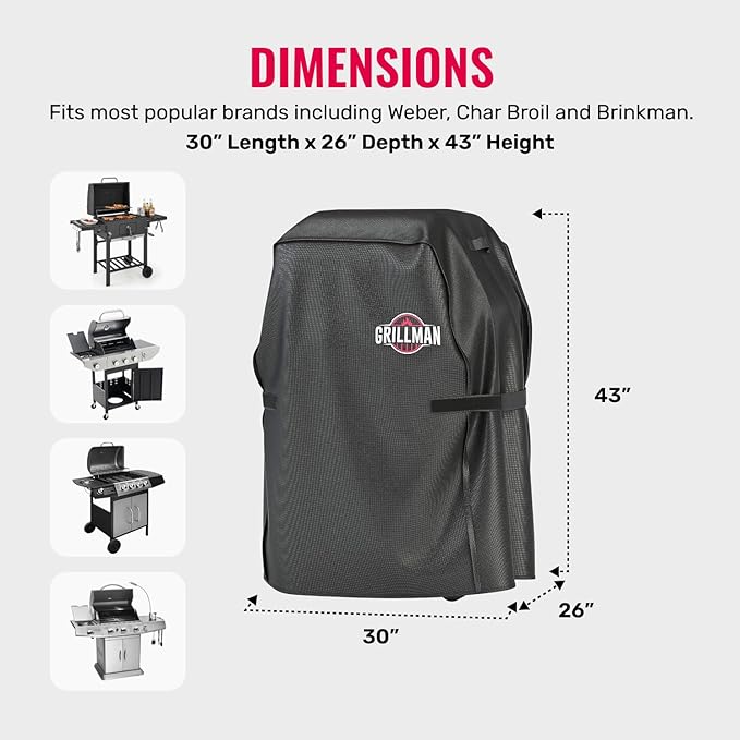 Grill Cover by Grillman, Black, 30 Inch, BBQ Outdoor Grill Covers, Charcoal & Gas Grills, Waterproof, Rip-Proof, Weather-Resistant, Anti-UV, Barbecue Cover for Weber, Genesis, Charbroil, Nexgrill, etc