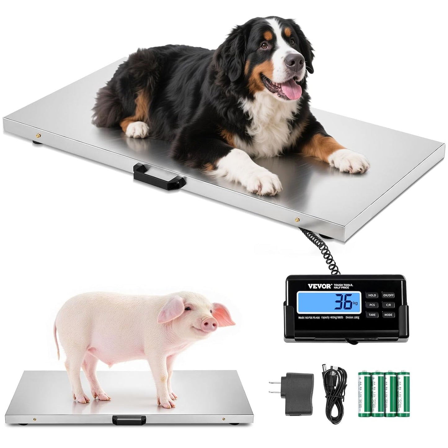 VEVOR Livestock Scale - 880Lbs Capacity, Large Stainless Steel Platform 40.6"x20.9" for Pets & Animals