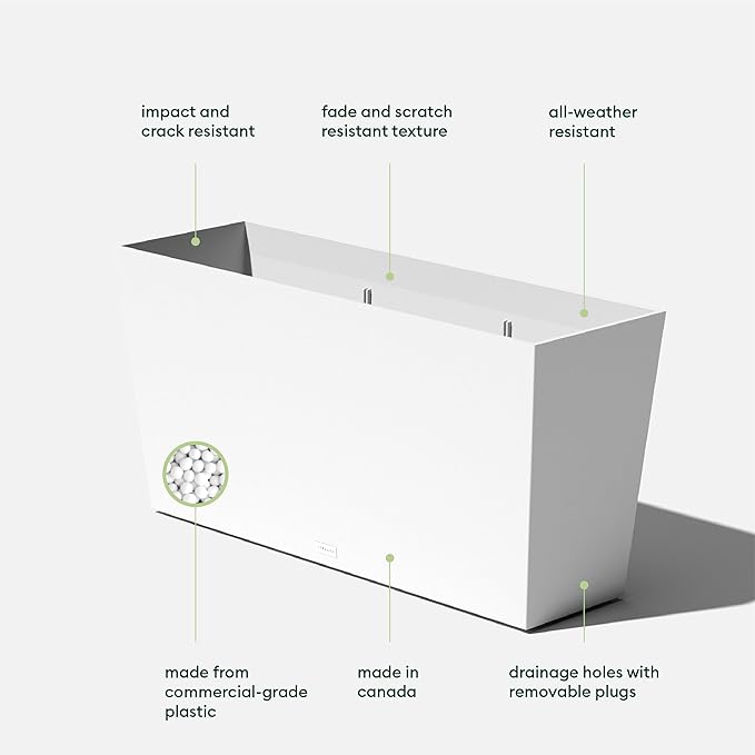 Veradek Pure Series Midori Trough Planter - Large Rectangular Planter for Indoor or Outdoor Deck/Porch | Durable All-Weather Use with Drainage Holes | Modern Decor for Shrubs, Flowers, Small Plants