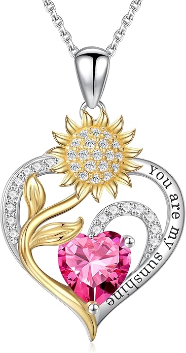 Iefil Christmas Gifts for Women Wife - Sunflower Birthstone Necklace for Women, Anniversary Birthday Gifts 925 Sterling Silver Heart Pendant You Are My Sunshine Jewelry for Girlfriend Mom Daughter
