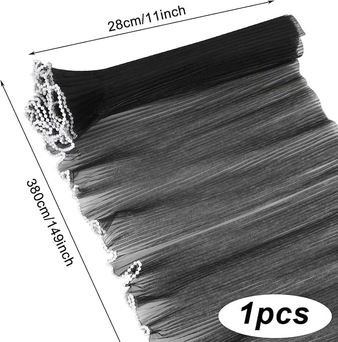 JXITON 4.37 Yards Black Flower Wrapping Mesh Paper, Pearl Edge Bouquet Packaging Paper Wrinkled Flower Bouquet Packing for Floral Arrangement Valentine's Day Mother's Day Wedding Florist Supplies