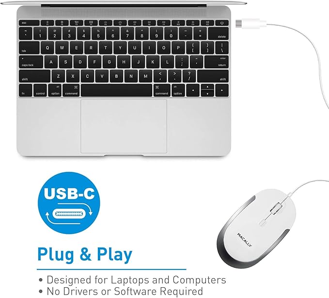 Macally USB C Mini Keyboard and a USB C Wired Mouse, Excellent Accessories for New MacBook Products