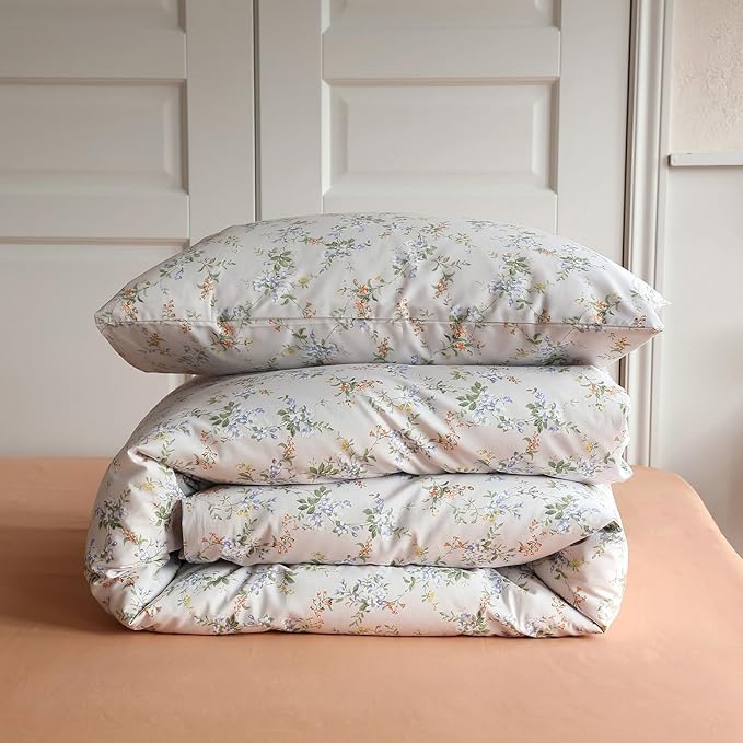 HighBuy Floral Comforter Set Queen Size 3 Piece Blue White Floral Comforter Bedding Sets for Girls Kids Aesthetic Flowers Comforter and 2 Pillowcases,French Style Bedding Sets for Bedroom