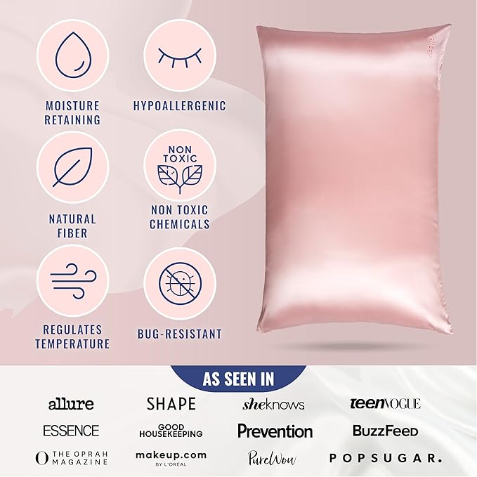 Blissy Silk Pillowcase - 100% Pure Mulberry Silk - 22 Momme 6A High-Grade Fibers - Silk Pillow Cover for Hair & Skin - Regular, Queen & King (Pink, Standard)