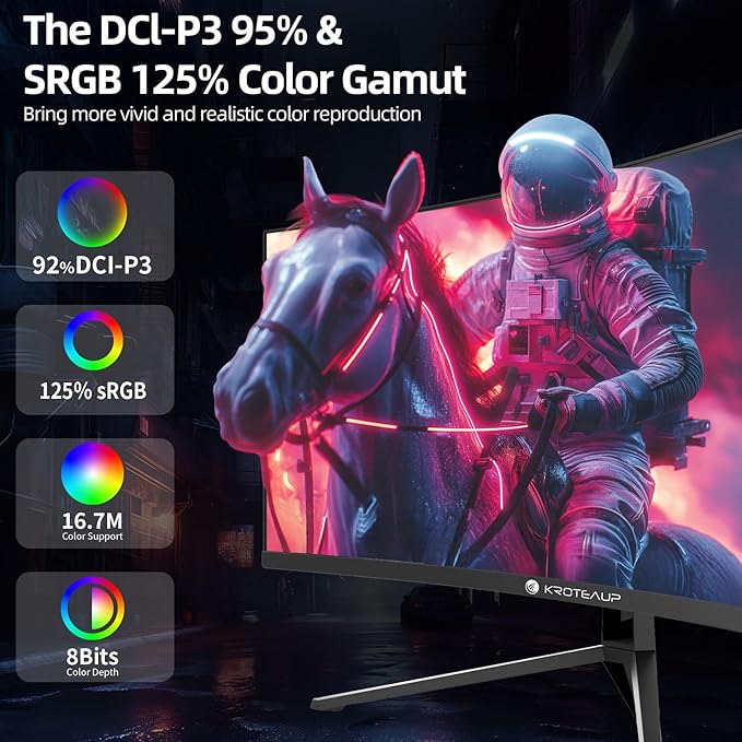 34 Inch Curved Gaming Monitor 4K, (3440x1440) 165Hz Ultrawide Computer Monitor, AMD FreeSync, 1500R, HDR, 125% sRGB, DCI-P3 92%, HDMI/DP and Built-in Speaker, VESA 100 x 100mm