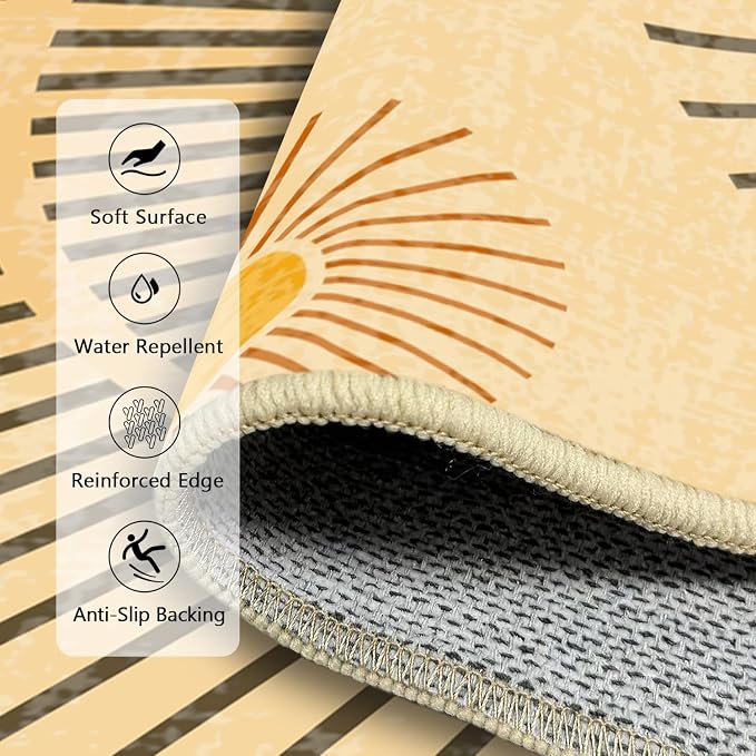 Sun Rug 2x3 for Entryway Mid Century Modern Rugs Machine Washable Boho Geometric Rug Non Slip Printed Low Pile Indoor Door Mat Floor Carpet for Bedroom Bathroom Kitchen Laundry,Yellow