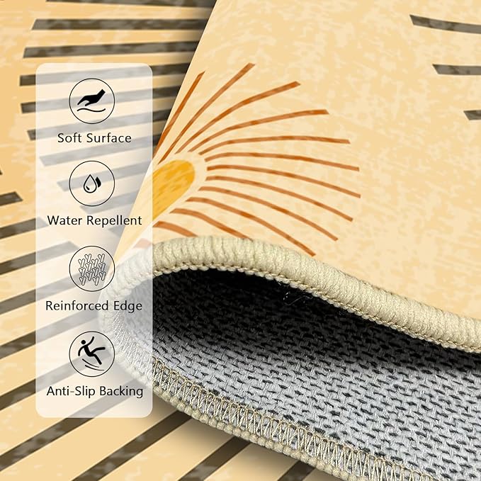Large Area Rug 6x9 Sun Rug Living Room Mid Century Modern Rugs Machine Washable Boho Geometric Rug Non Slip Printed Low Pile Indoor Floor Carpet for Dining Room Bedroom Office,Yellow