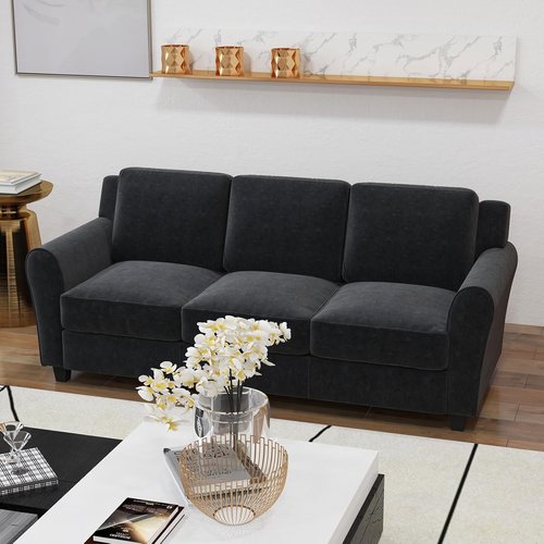 Bonzy Home 80.7" Black Sofa - Modern 3-Seater Couch with Thick Cushions for Living Room & Office